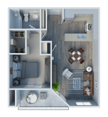 Floor plan for 1 bed, 1 bath, 650 sqft